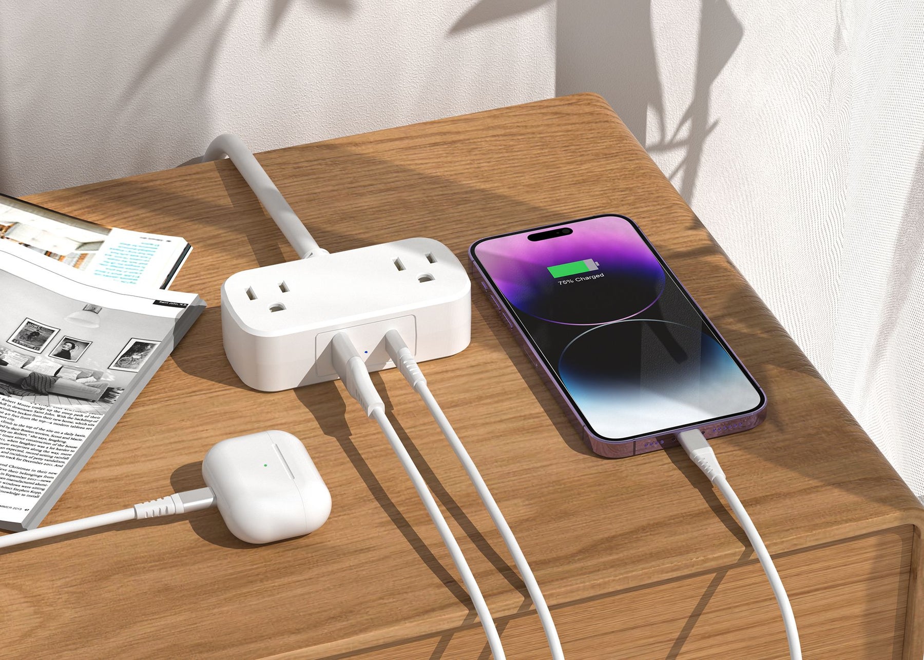 LAX 4-IN-1 USB Charging Station Power Strip with USB C Ports, 5 Ft Power Extension Cord, 1 USB C Outlet & Travel Power Strip with 2 Wall Outlet Extension, Multi Plug Outlet, Compact for Home Use