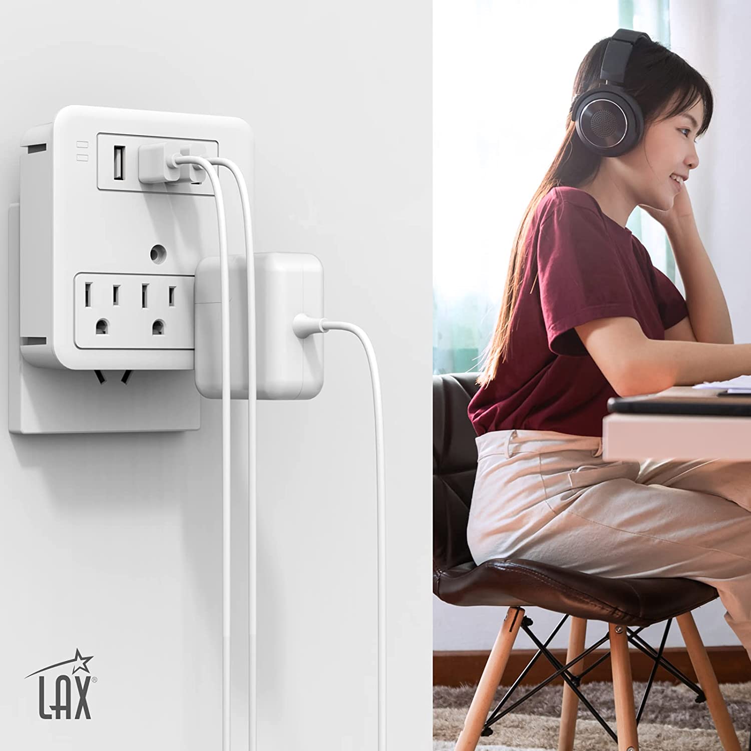 Multi-Plug Surge Protector Wall Adapter - 3 Wall outlets & 4 USB Ports