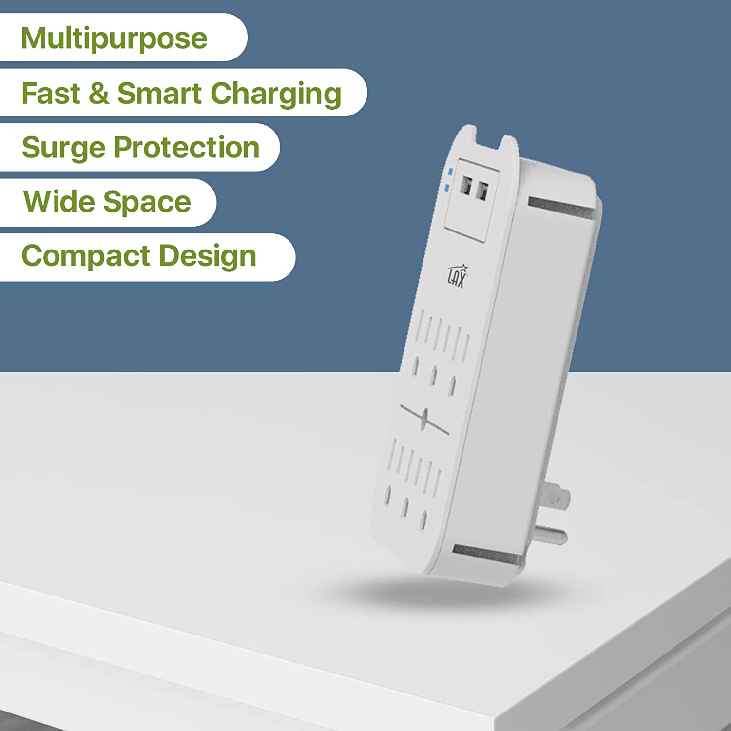 Multi-Plug Surge Protector with 6 Wall Outlets & 2 USB Ports