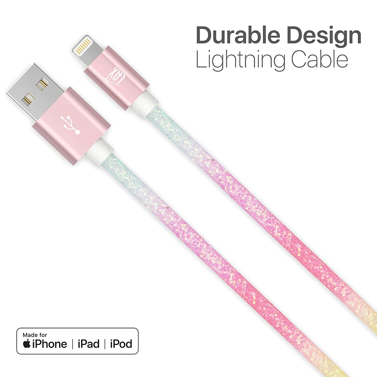 USB to Lightning Cable - Glitter Apple MFi Certified Nylon Braided Fast Charging Cable - High Data Sync