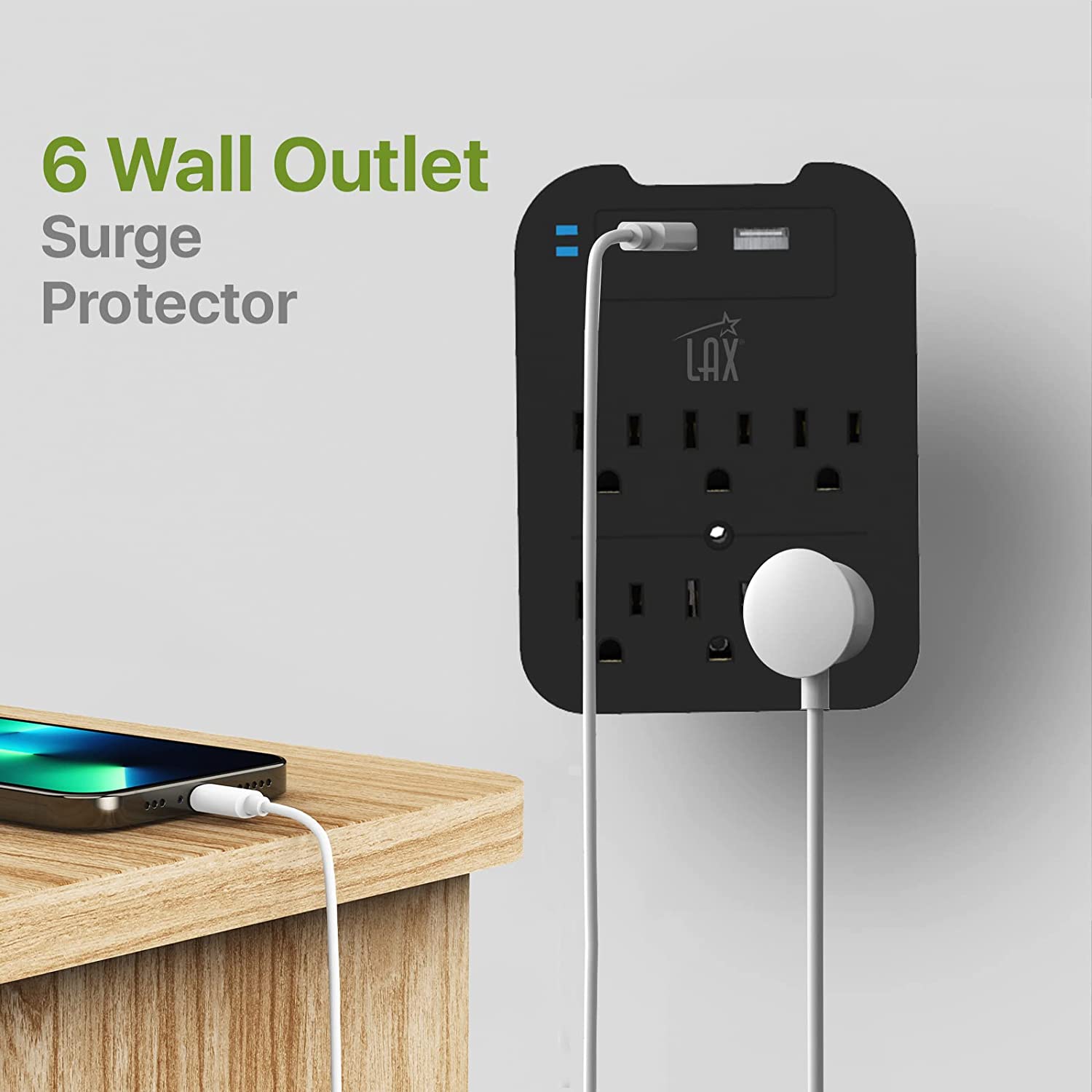 Multi-Plug Surge Protector with 6 Wall Outlets & 2 USB Ports