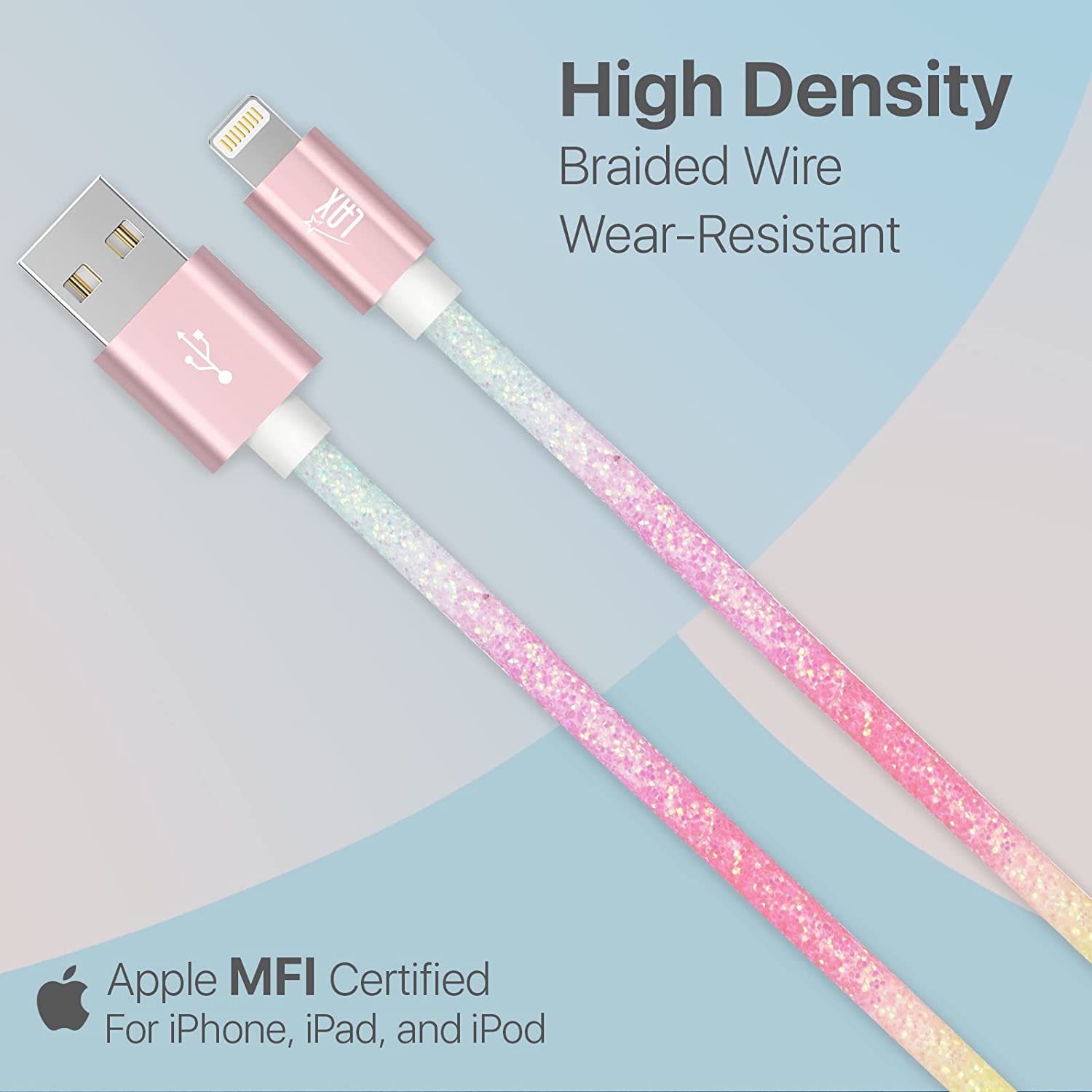 USB to Lightning Cable - Glitter Apple MFi Certified Nylon Braided Fast Charging Cable - High Data Sync