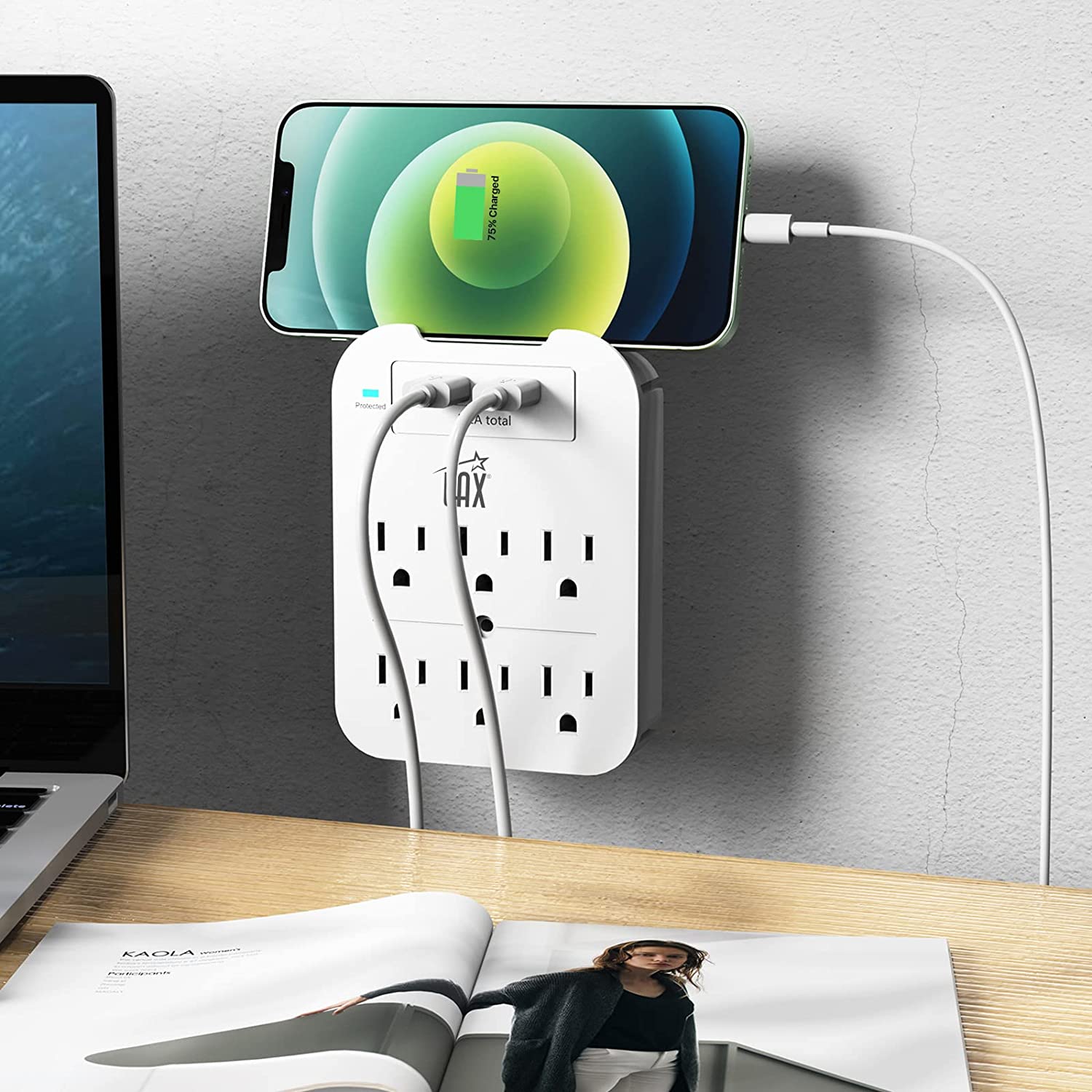 Multi-Plug Surge Protector with 6 Wall Outlets & 2 USB Ports