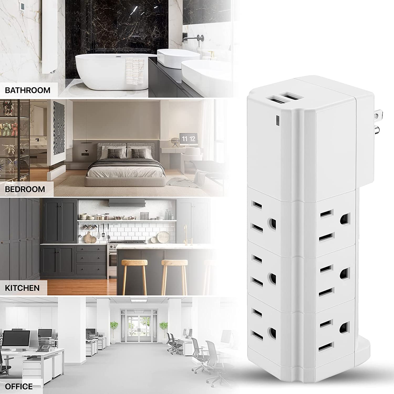 Multi-Plug Surge Protector Wall Adapter - 9 Outlets & 2 USB Ports