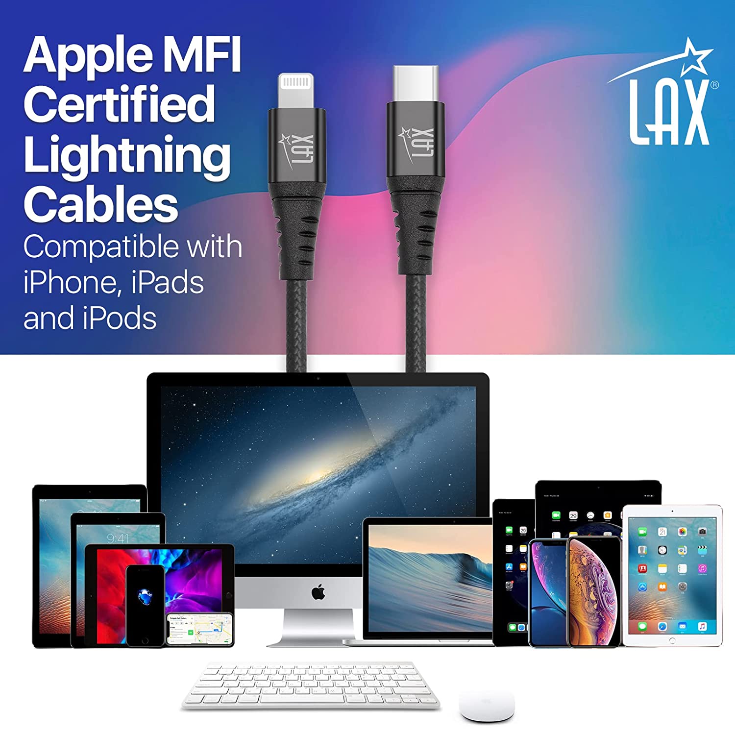 Apple MFi Certified Nylon Braided Fast USB-C to Lightening Cable - High Data Sync