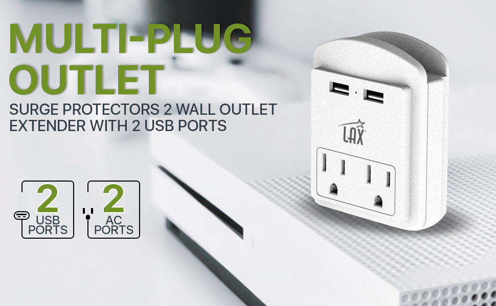 Multi-Plug Surge Protector with 2 Wall Outlet Extender & 2 USB Ports