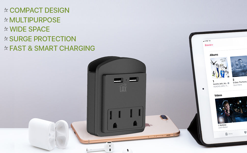 Multi-Plug Surge Protector with 2 Wall Outlet Extender & 2 USB Ports