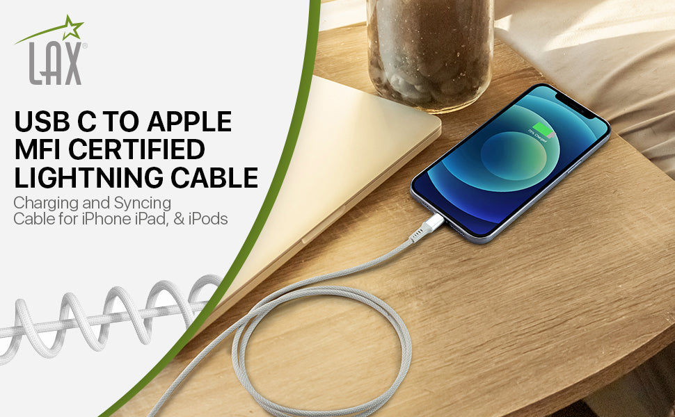 Apple MFi Certified Nylon Braided Fast USB-C to Lightening Cable - High Data Sync