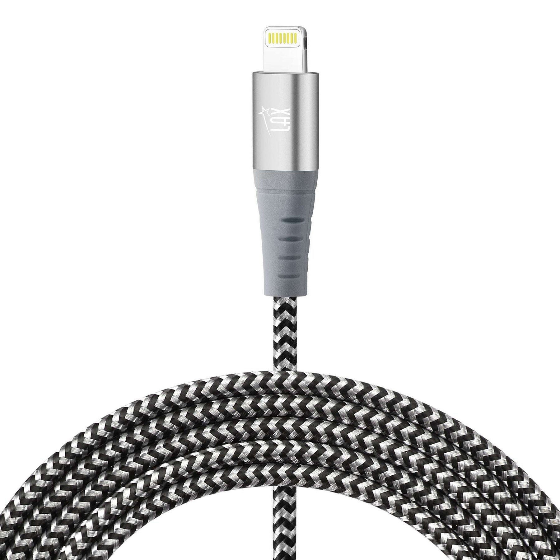 Apple MFi Certified Durable Braided Nylon Lightning Cables - Gray Stripes