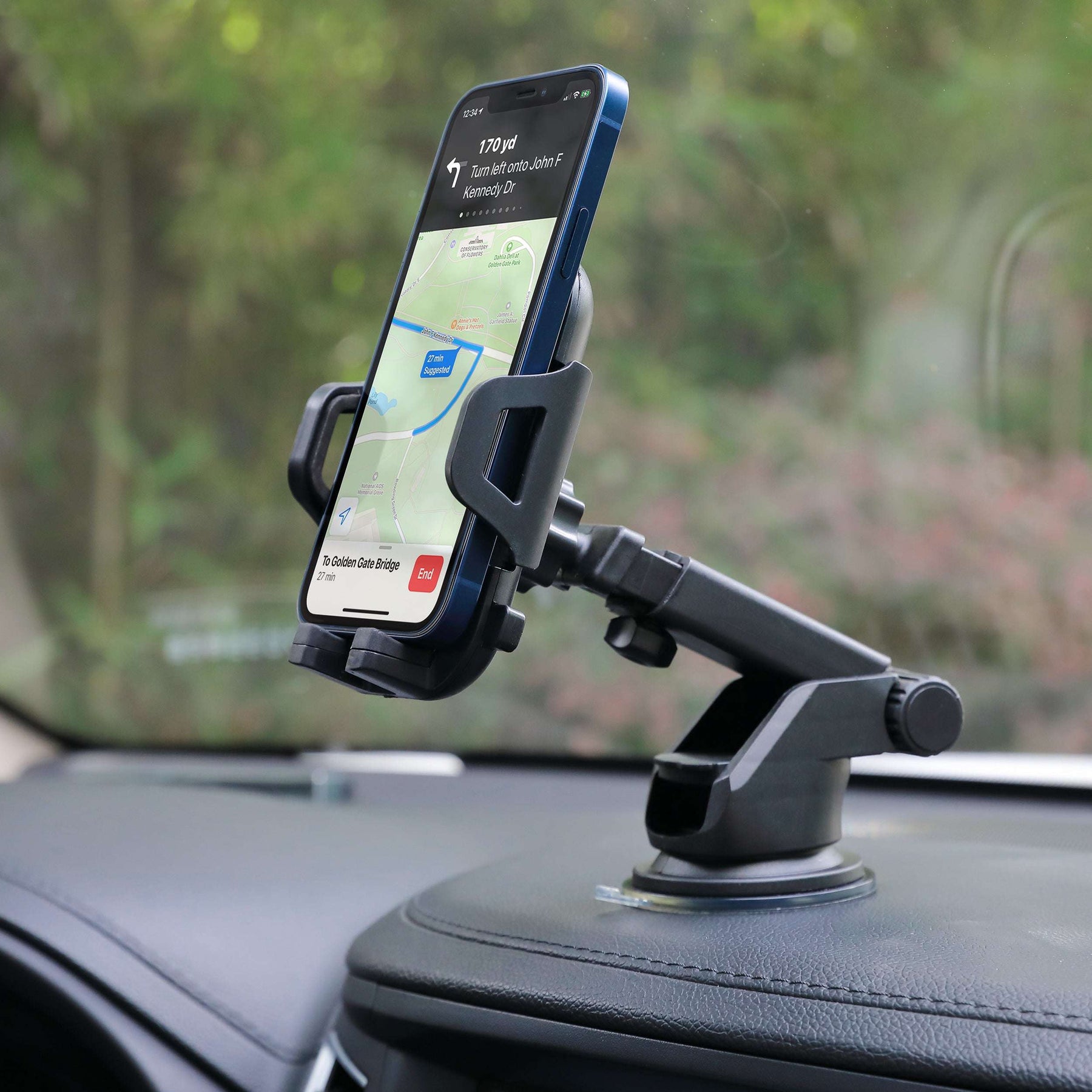 Cradle Phone Car Mount with Powerful Suction Cup, Movable Jaws, Joint & Arm