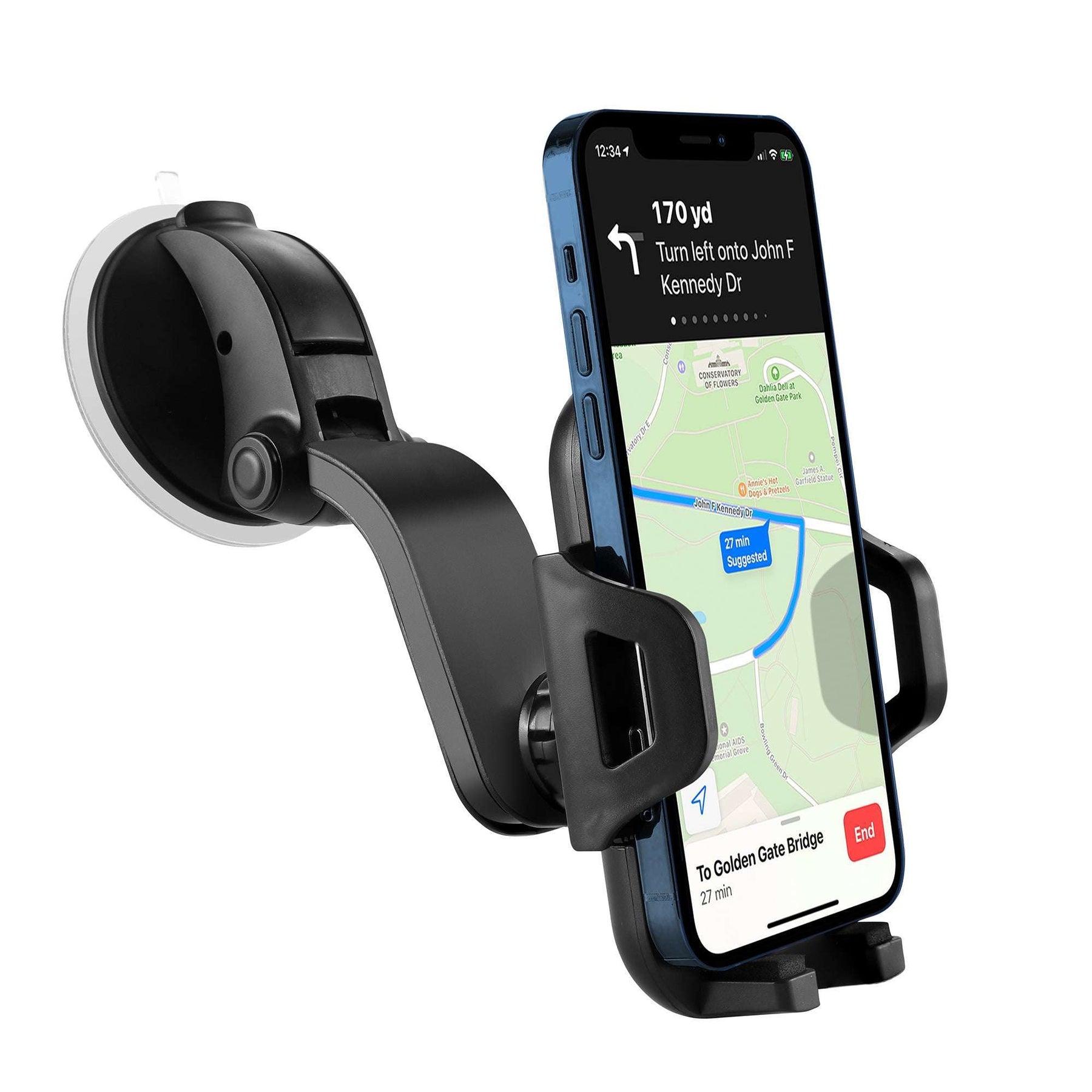 Cradle Phone Car Mount with Powerful Suction Cup, Movable Jaws, Joint & Arm