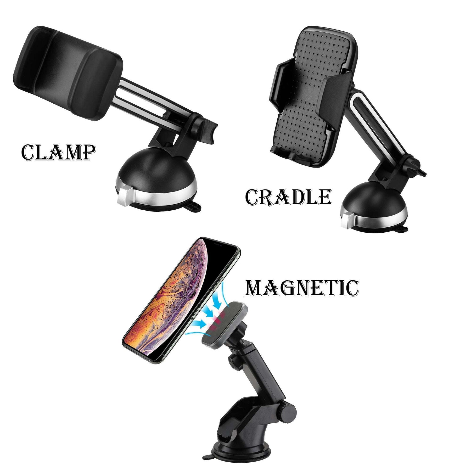 Cradle-Type Phone Car Mount with Powerful Suction Cup, Adjustable Arm & Joint