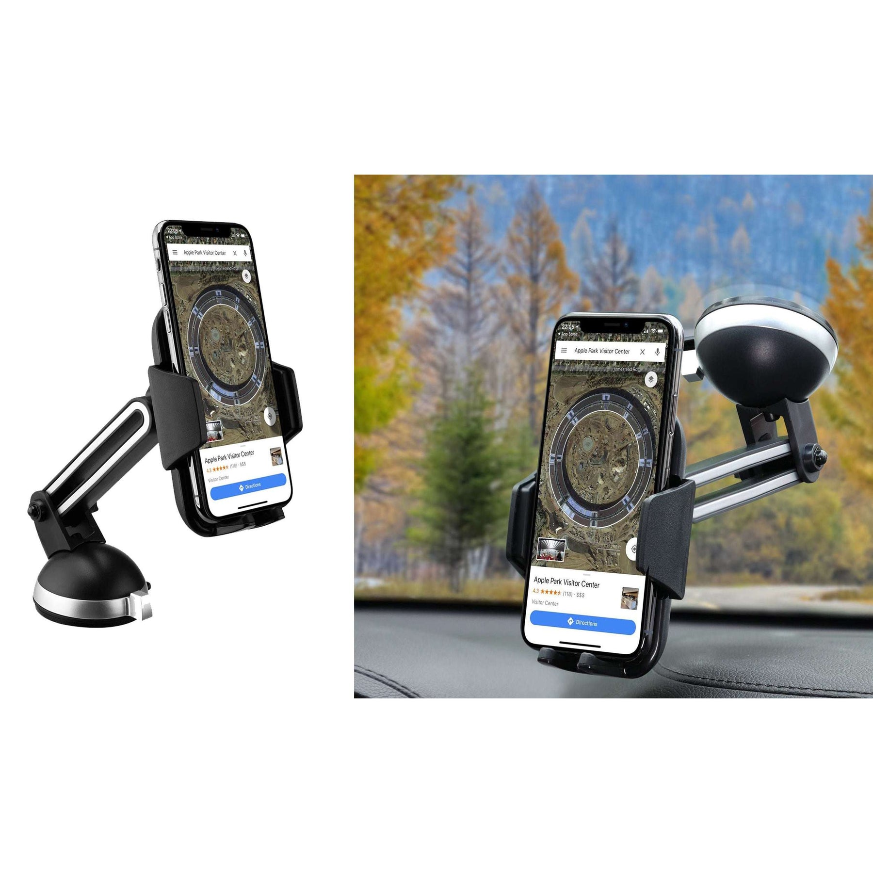 Cradle-Type Phone Car Mount with Powerful Suction Cup, Adjustable Arm & Joint