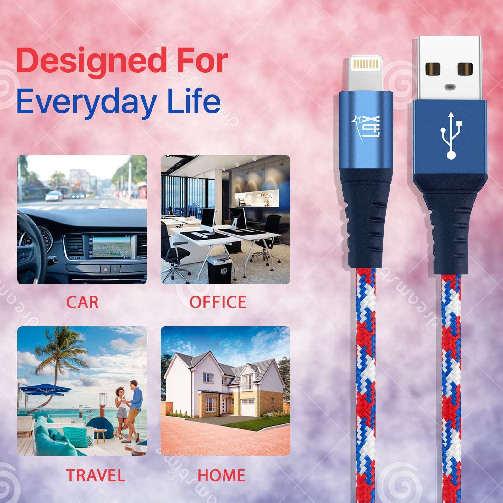 USB to Lightning Cable - Premium Stripes Designer Lightning MFi Certified Fast Charging Cable