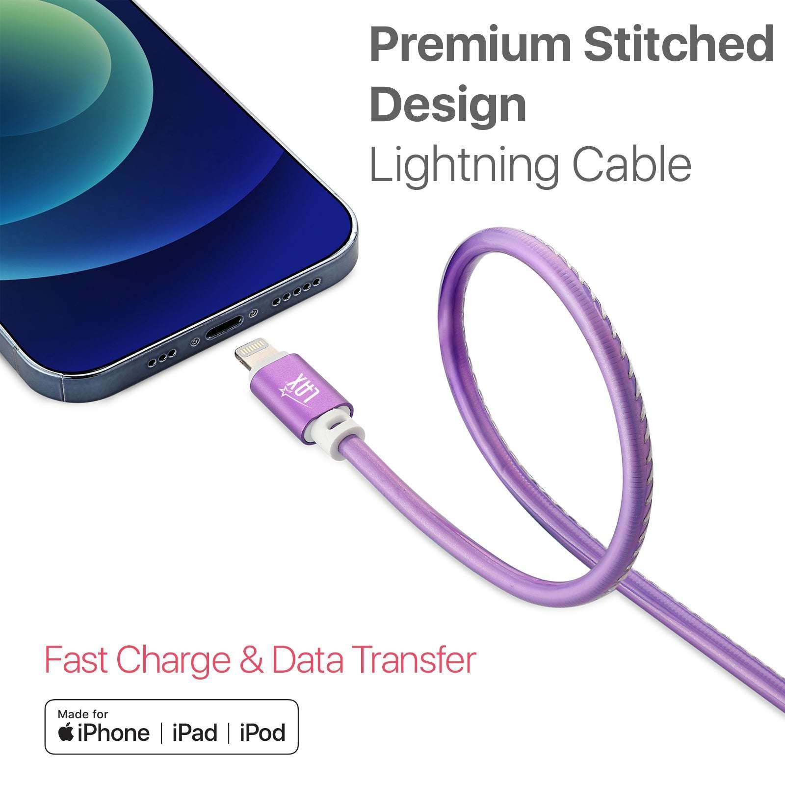 USB to Lightning Cable - Premium Vegan Leather Lightning MFi Certified Fast Charging Cable