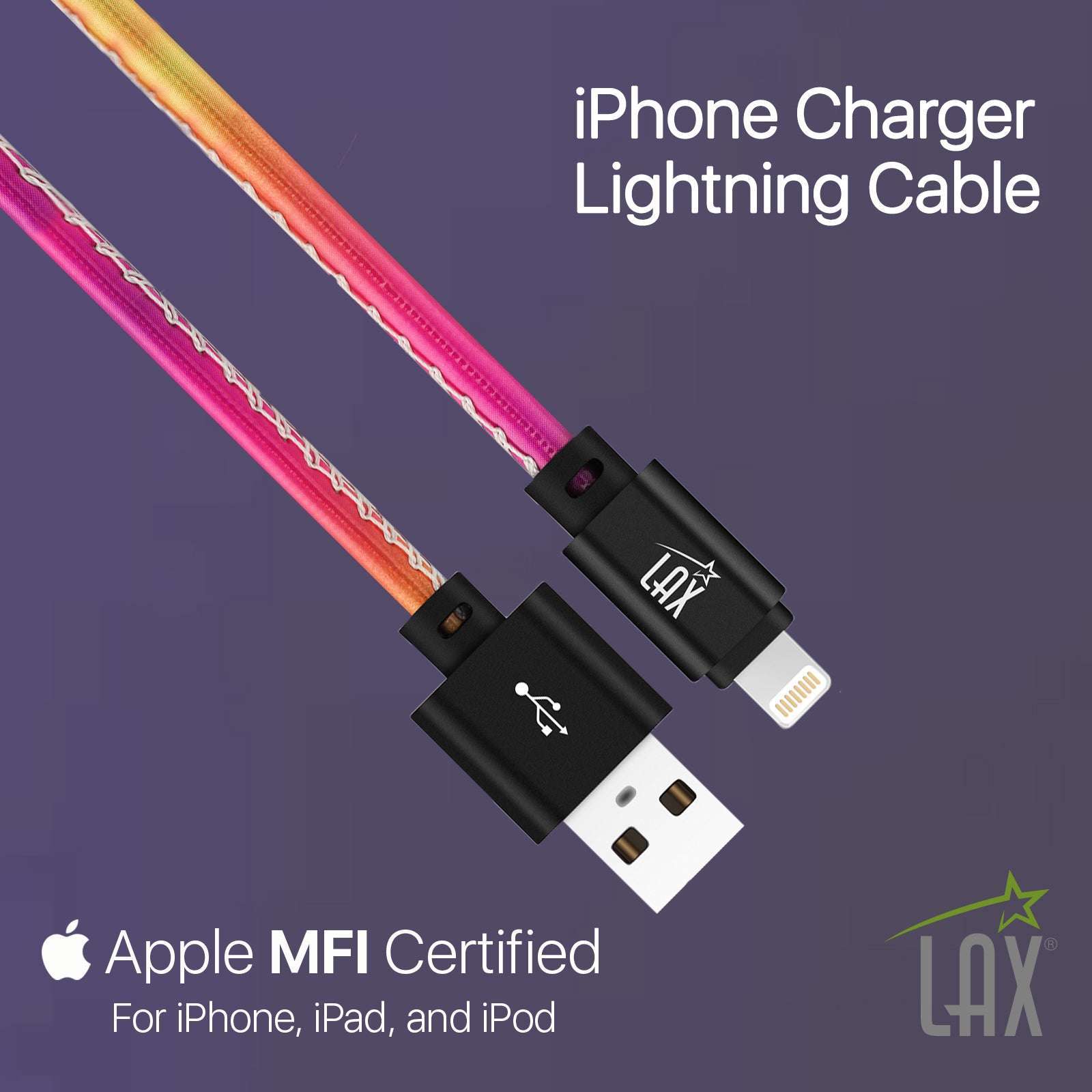 USB to Lightning Cable - Premium Vegan Leather Lightning MFi Certified Fast Charging Cable