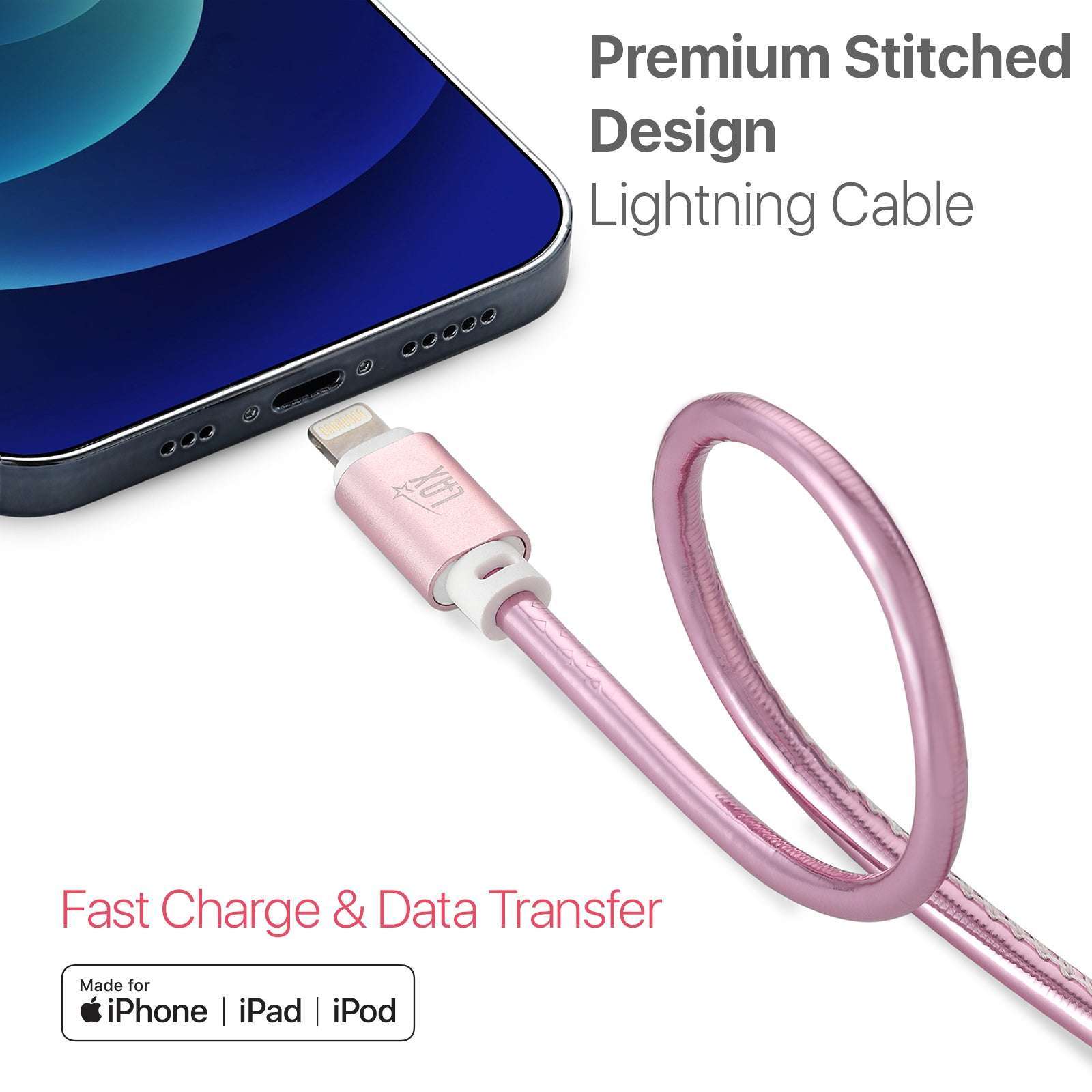 USB to Lightning Cable - Premium Vegan Leather Lightning MFi Certified Fast Charging Cable