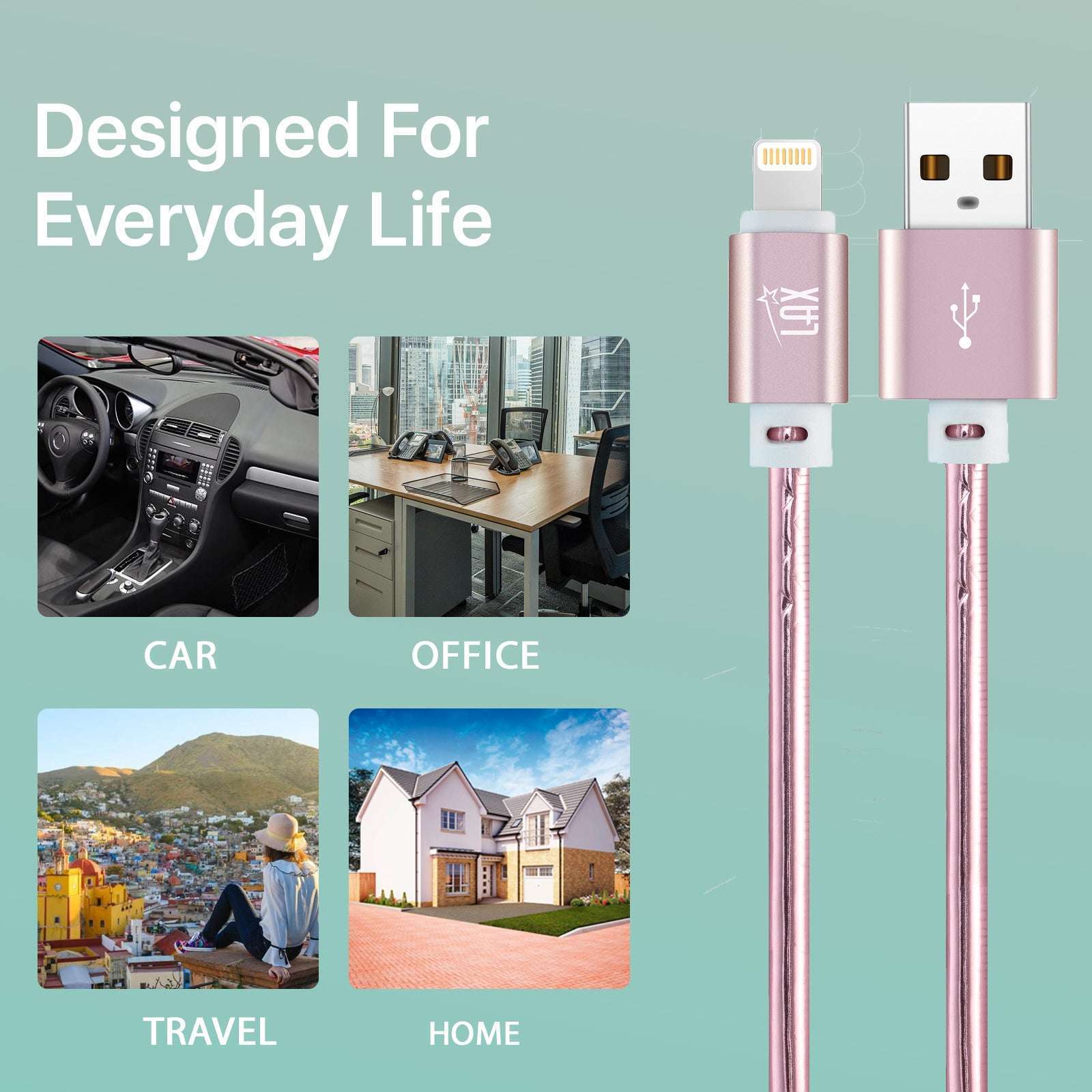 USB to Lightning Cable - Premium Vegan Leather Lightning MFi Certified Fast Charging Cable