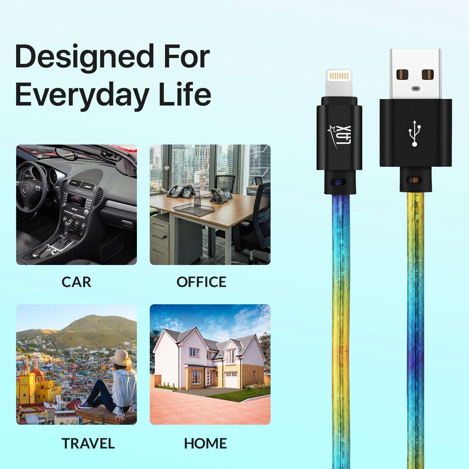 USB to Lightning Cable - Premium Vegan Leather Lightning MFi Certified Fast Charging Cable