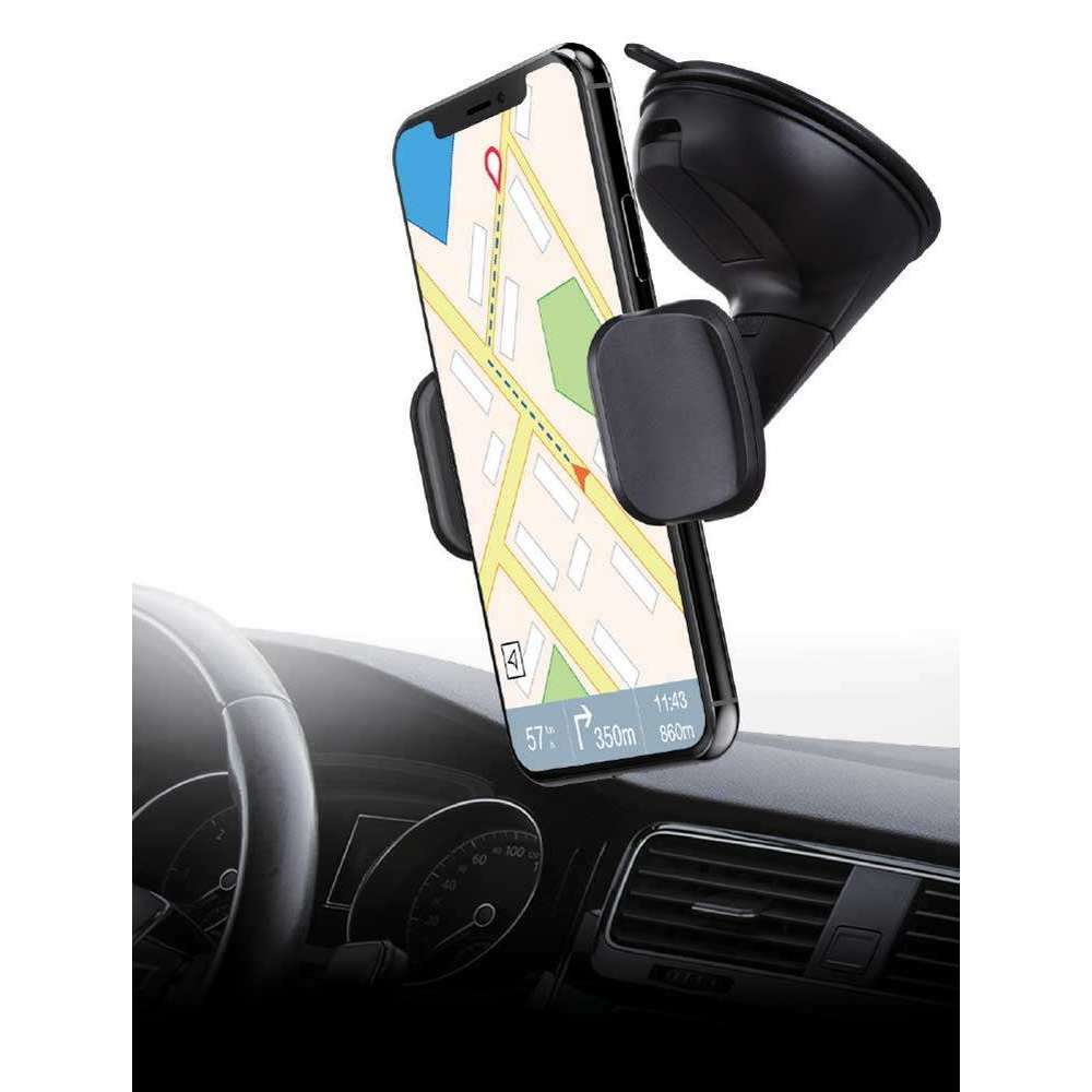 Pro Grip Cell Holder Car Mount - Suction Cup for Dashboard & Windshield (Black)