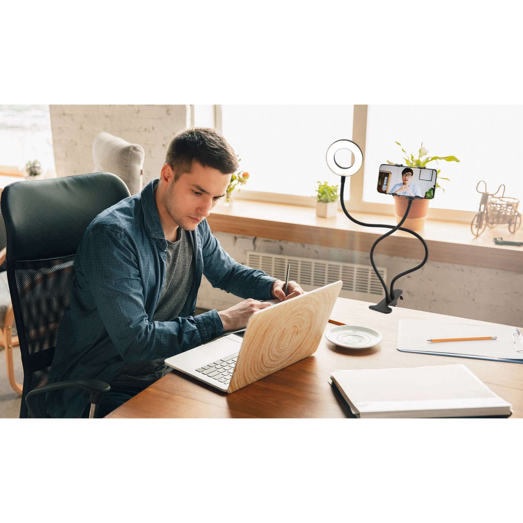 Selfie Ring LED Light Stand with Desk Clip