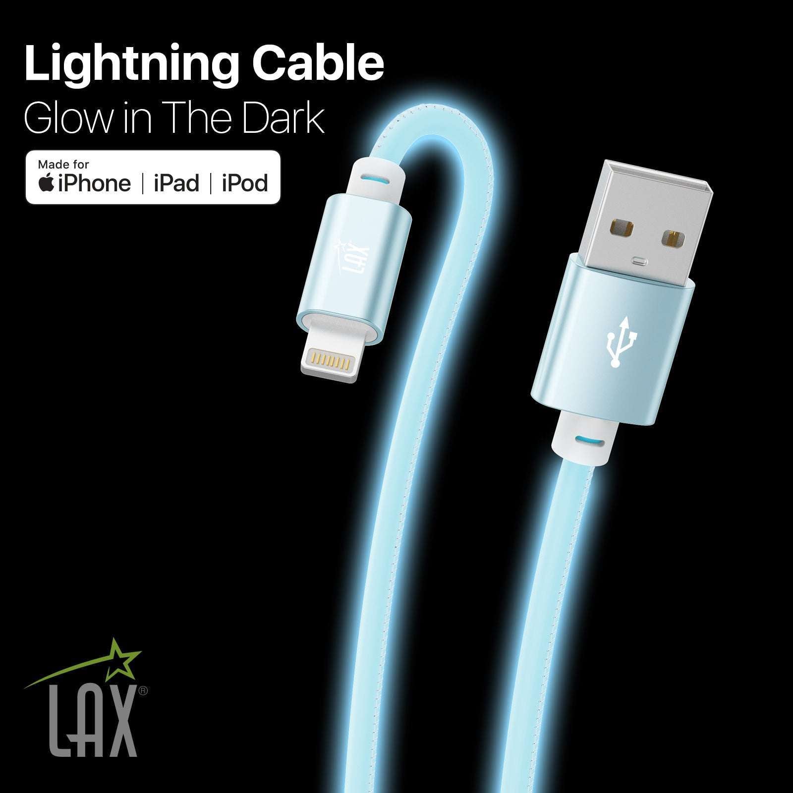 USB to Lightning Cable - Glow in the Dark Apple MFi Certified Lightning Cable - Fast Charging Cable (10ft)