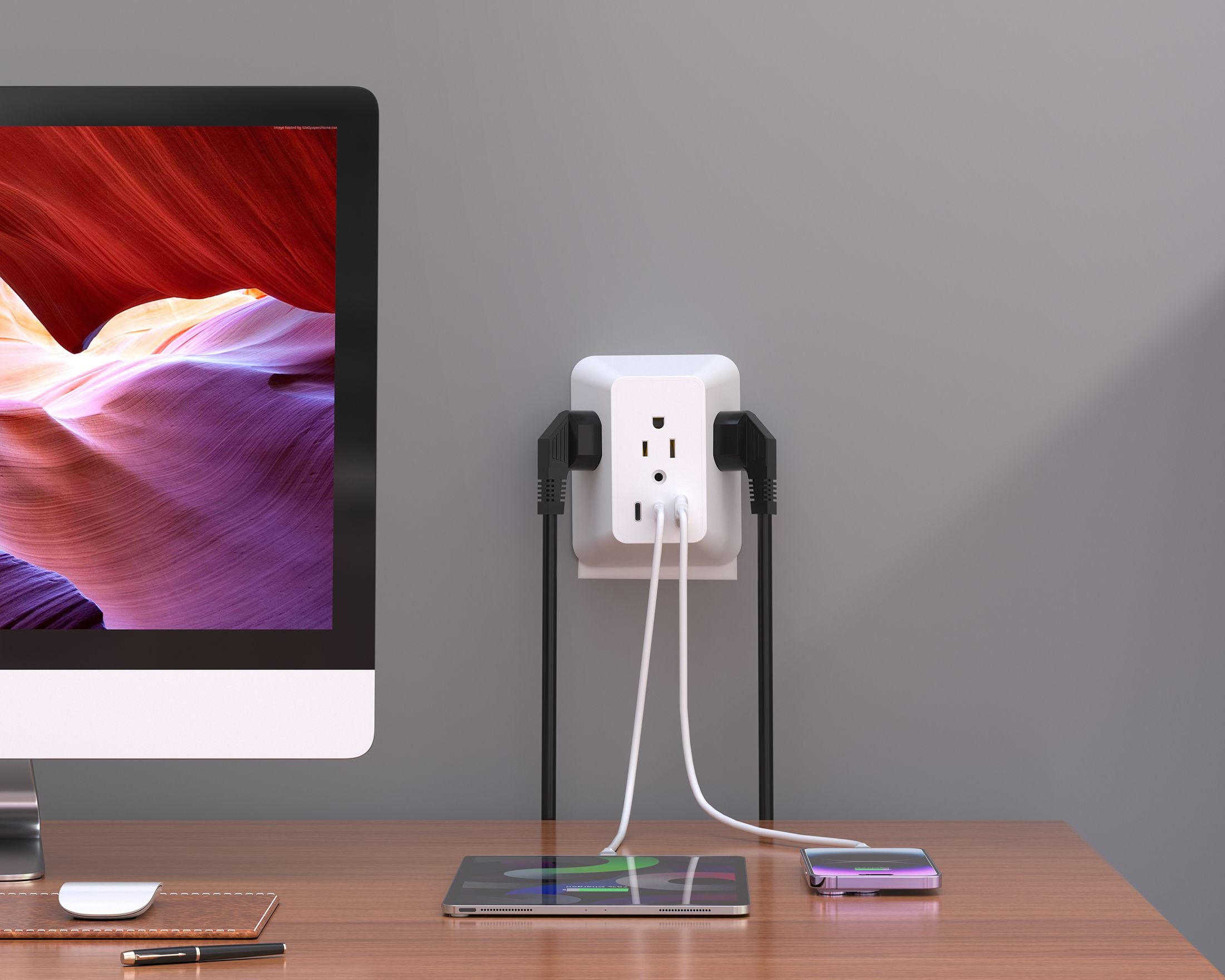 LAX USB Wall Tap Charger Outlet, Multi Outlet Extender Surge Protector with 2 USB C Plug, 1 USB Port & 3 Outlet Extension, Wall Mount Surge Protector, Power Surge Outlet with USB Ports, Fast Charge