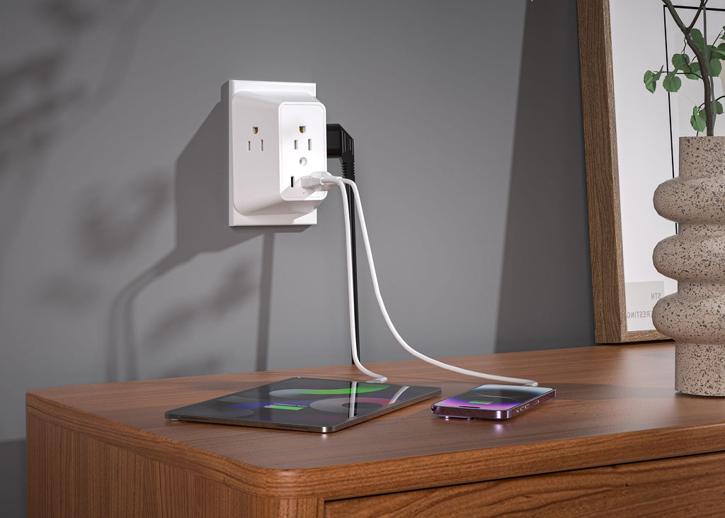 LAX USB Wall Tap Charger Outlet, Multi Outlet Extender Surge Protector with 2 USB C Plug, 1 USB Port & 3 Outlet Extension, Wall Mount Surge Protector, Power Surge Outlet with USB Ports, Fast Charge