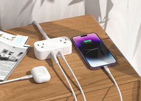 LAX 4-IN-1 USB Charging Station Power Strip with USB C Ports, 5 Ft Power Extension Cord, 1 USB C Outlet & Travel Power Strip with 2 Wall Outlet Extension, Multi Plug Outlet, Compact for Home Use