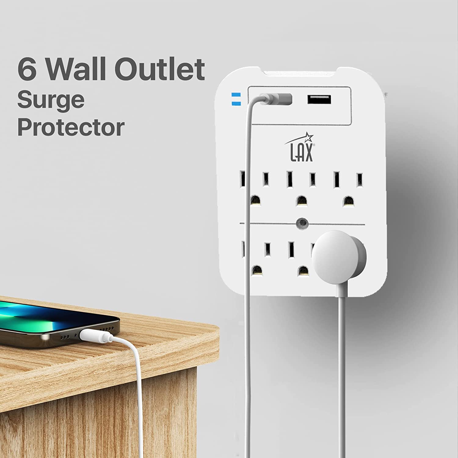 Multi-Plug Surge Protector with 6 Wall Outlets & 2 USB Ports