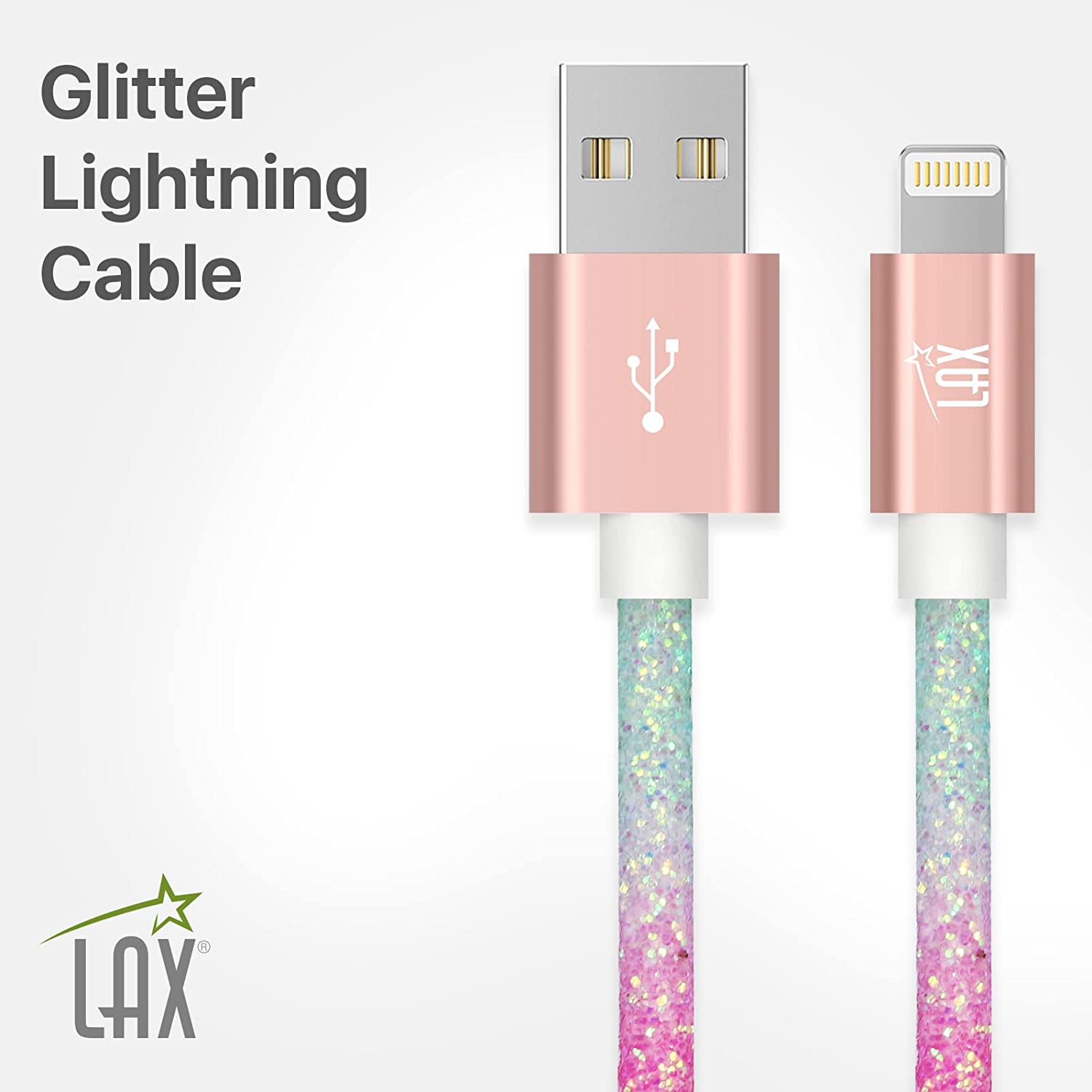 USB to Lightning Cable - Glitter Apple MFi Certified Nylon Braided Fast Charging Cable - High Data Sync