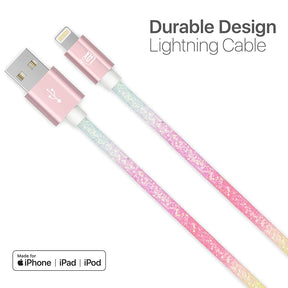 USB to Lightning Cable - Glitter Apple MFi Certified Nylon Braided Fast Charging Cable - High Data Sync