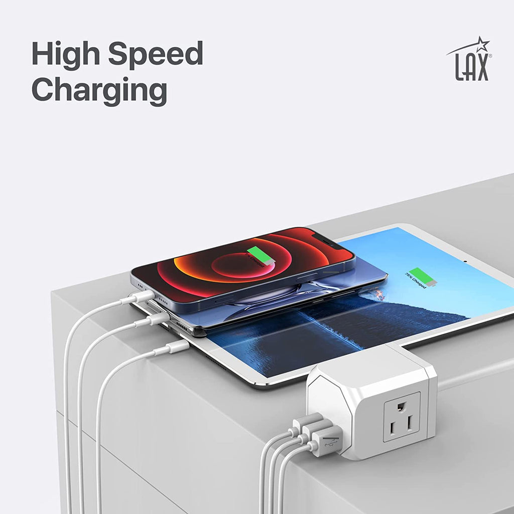 Multi-Plug Surge Protector Power Strip 5ft. cord - 3 Wall Outlets & 3 USB Ports