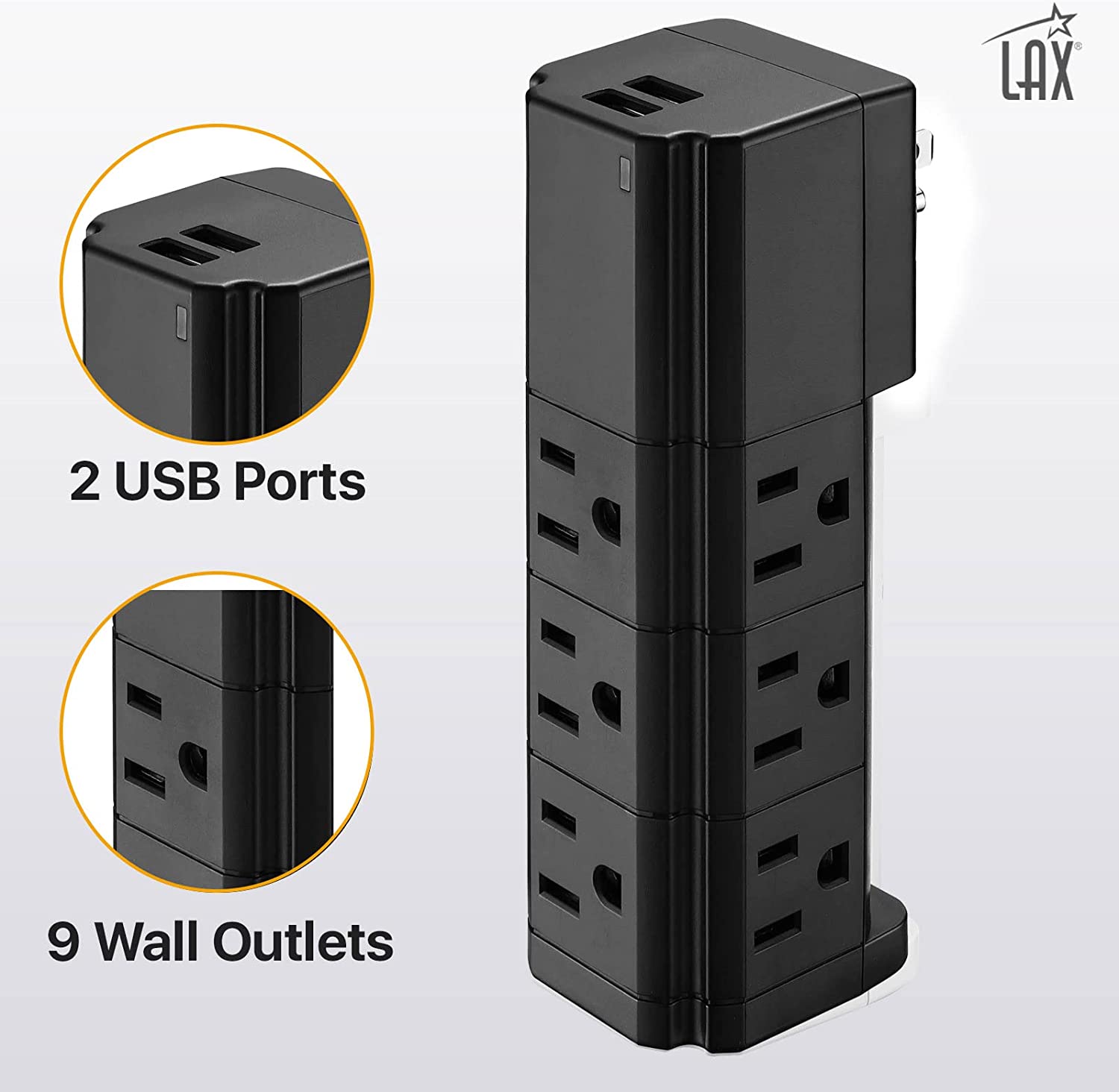 Multi-Plug Surge Protector Wall Adapter - 9 Outlets & 2 USB Ports