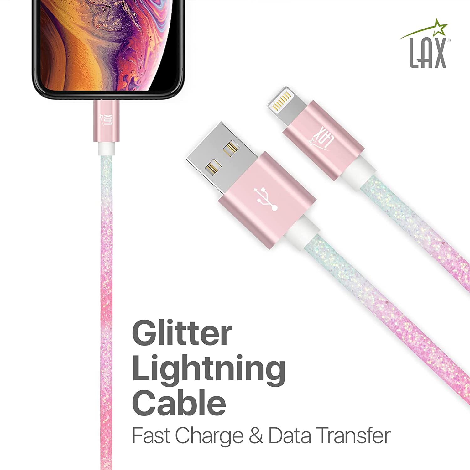 USB to Lightning Cable - Glitter Apple MFi Certified Nylon Braided Fast Charging Cable - High Data Sync