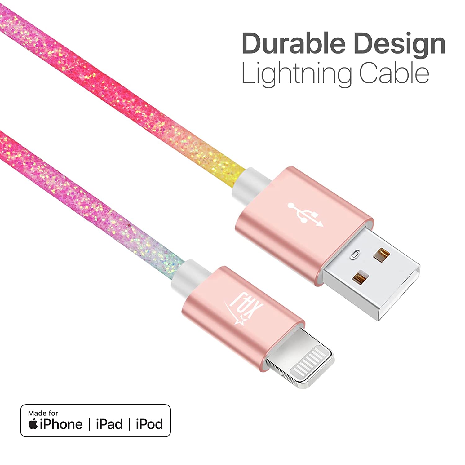 USB to Lightning Cable - Glitter Apple MFi Certified Nylon Braided Fast Charging Cable - High Data Sync