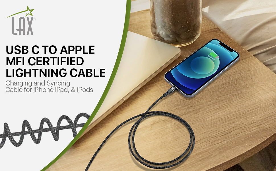 Apple MFi Certified Nylon Braided Fast USB-C to Lightening Cable - High Data Sync