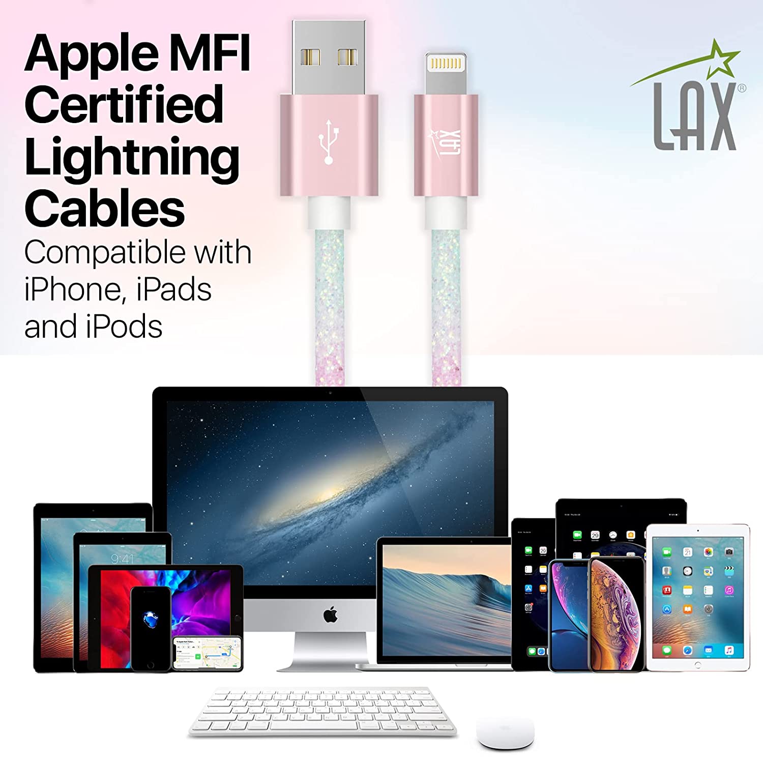 USB to Lightning Cable - Glitter Apple MFi Certified Nylon Braided Fast Charging Cable - High Data Sync