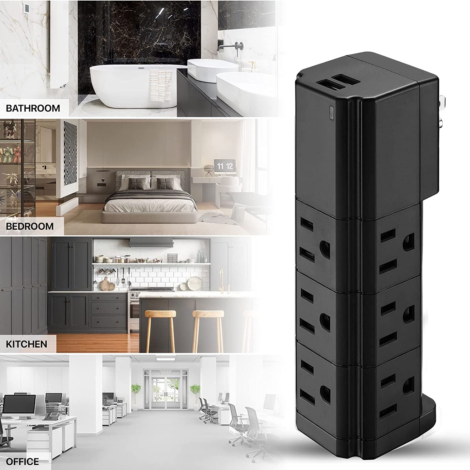 Multi-Plug Surge Protector Wall Adapter - 9 Outlets & 2 USB Ports