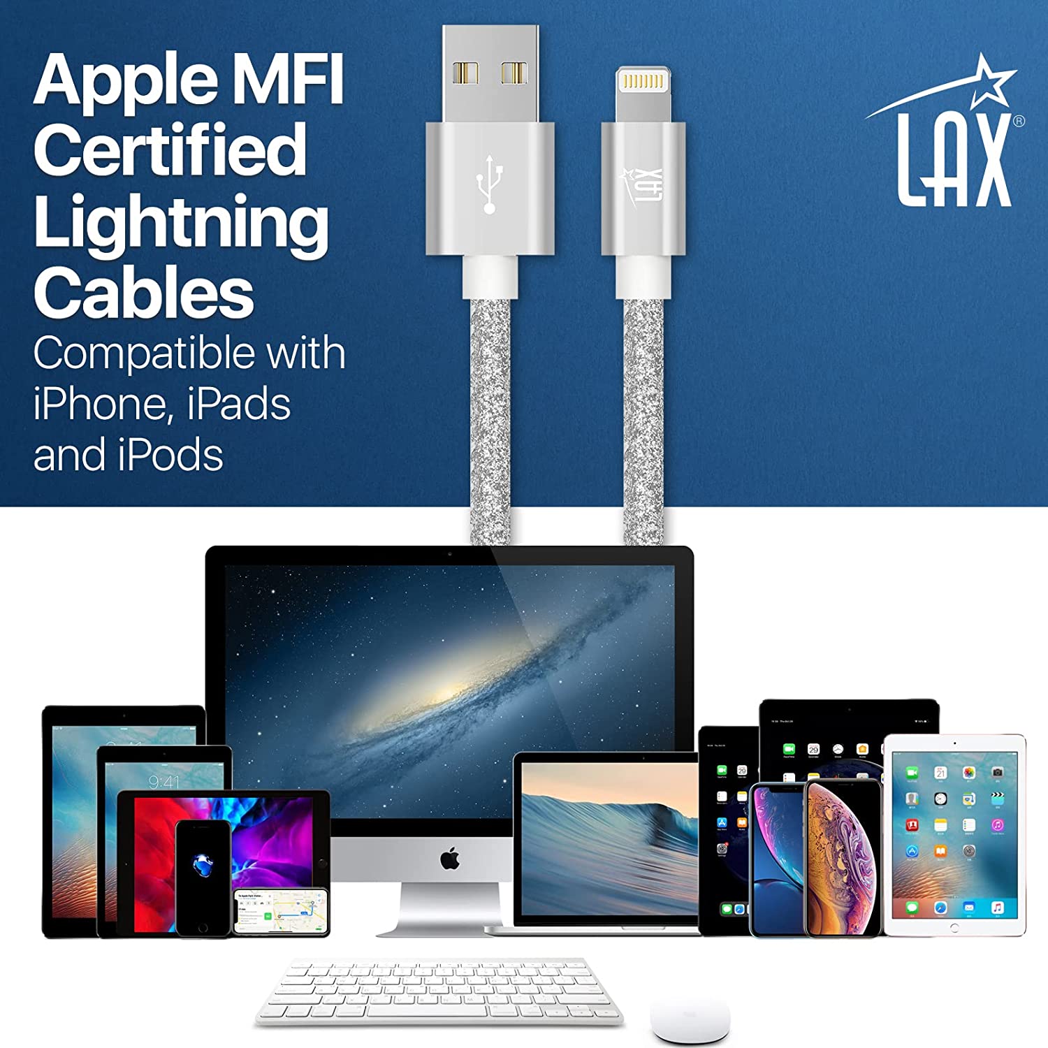 USB to Lightning Cable - Glitter Apple MFi Certified Nylon Braided Fast Charging Cable - High Data Sync