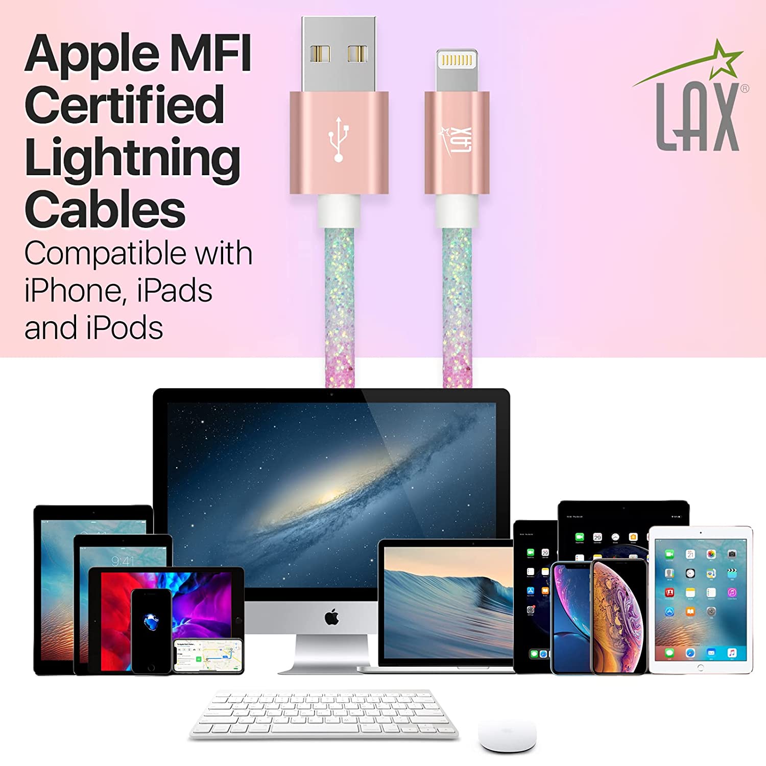 USB to Lightning Cable - Glitter Apple MFi Certified Nylon Braided Fast Charging Cable - High Data Sync