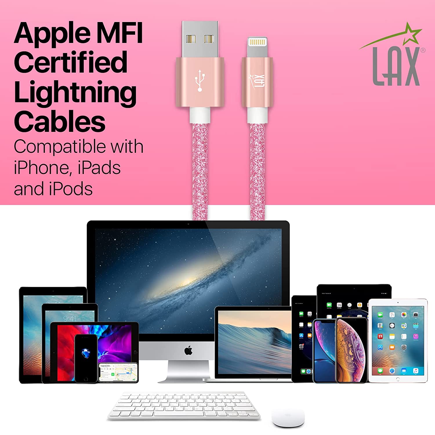 USB to Lightning Cable - Glitter Apple MFi Certified Nylon Braided Fast Charging Cable - High Data Sync