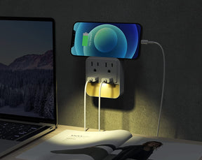Multi-Plug Surge Protector Power Strip Wall Adapter - 2 Outlets with 2 USB Ports & Nightlight