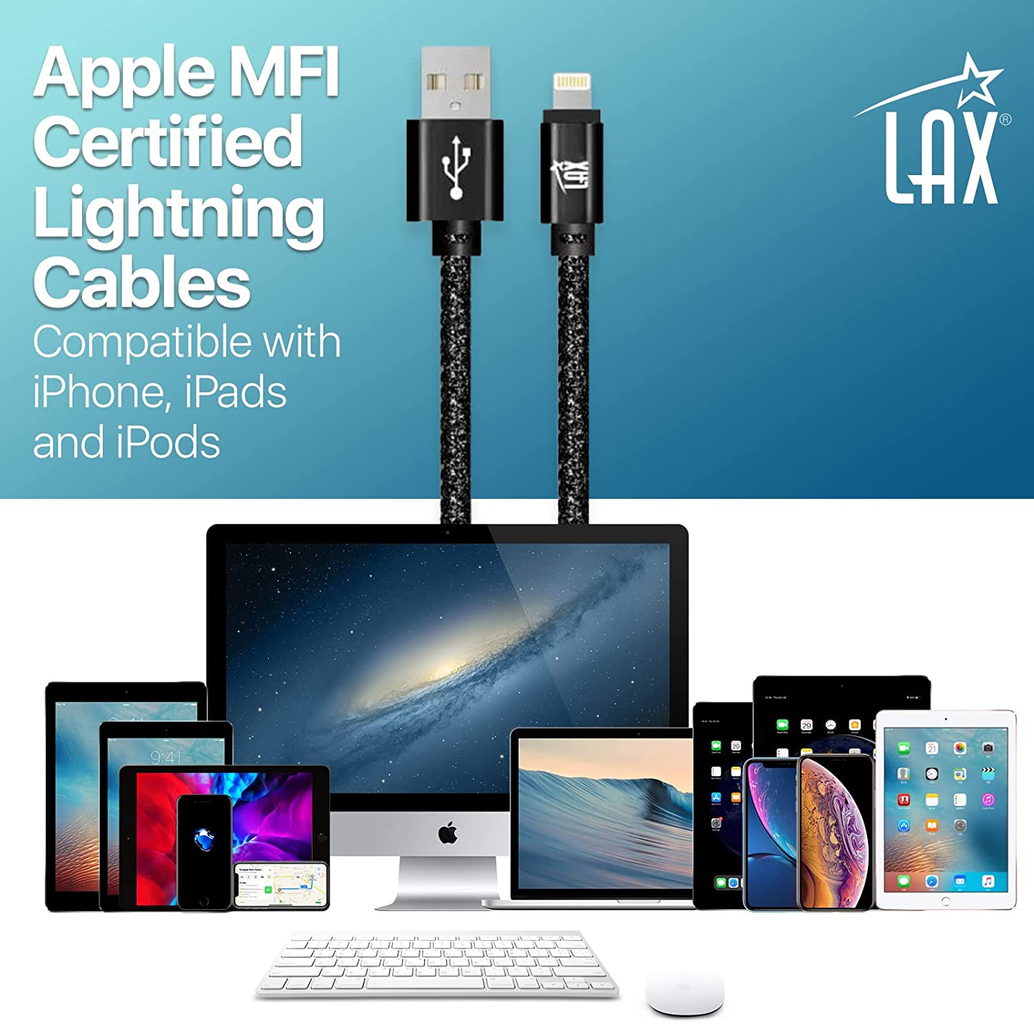 USB to Lightning Cable - Glitter Apple MFi Certified Nylon Braided Fast Charging Cable - High Data Sync