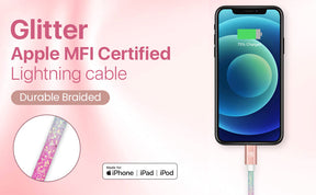 USB to Lightning Cable - Glitter Apple MFi Certified Nylon Braided Fast Charging Cable - High Data Sync