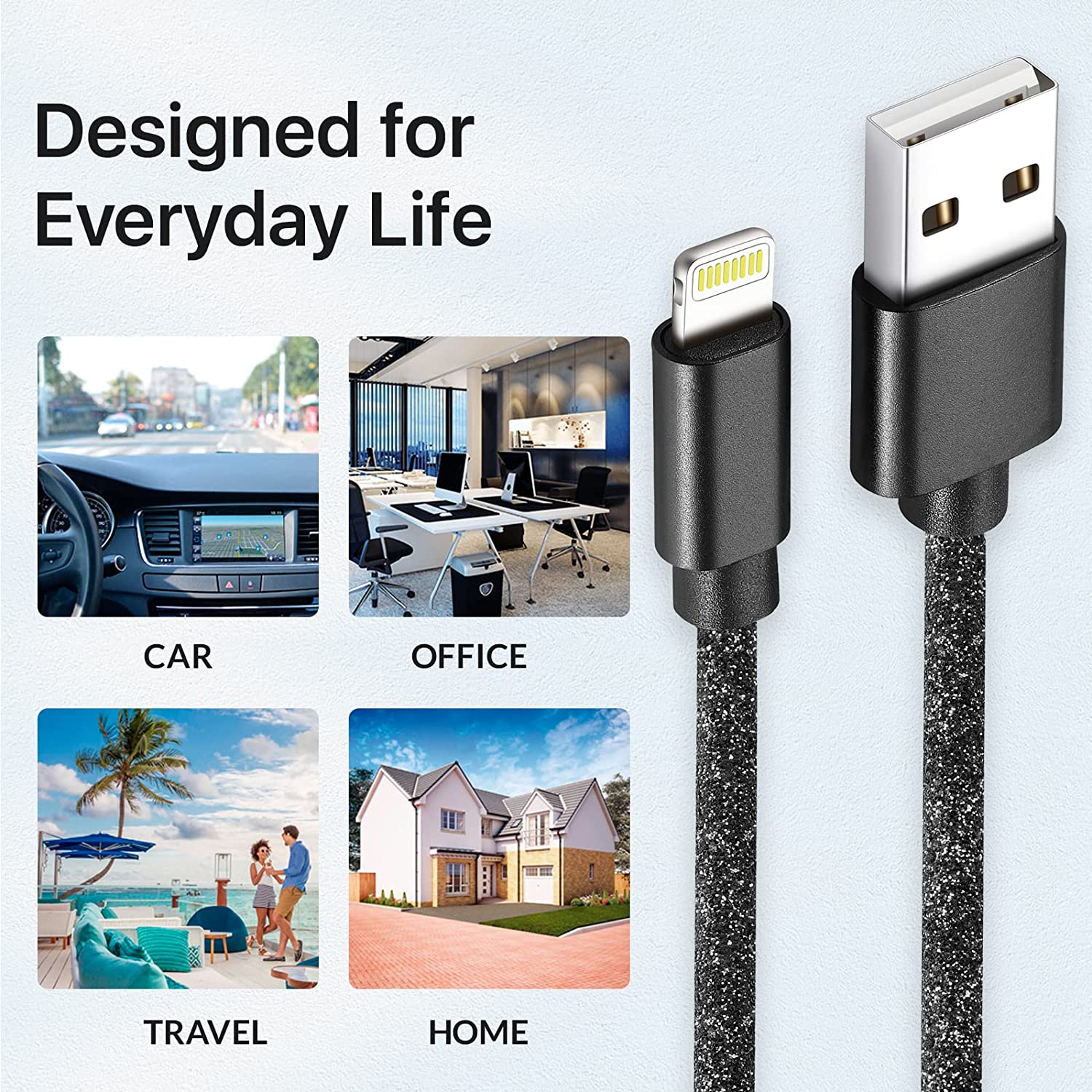 USB to Lightning Cable - Glitter Apple MFi Certified Nylon Braided Fast Charging Cable - High Data Sync