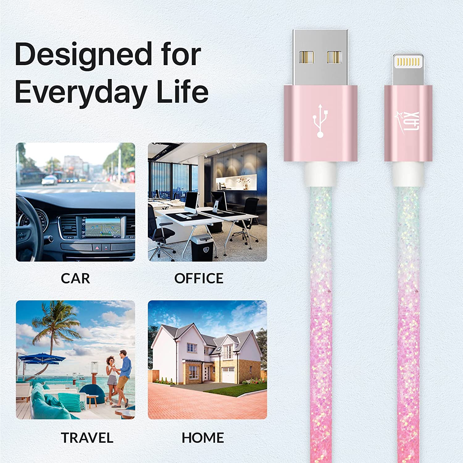 USB to Lightning Cable - Glitter Apple MFi Certified Nylon Braided Fast Charging Cable - High Data Sync