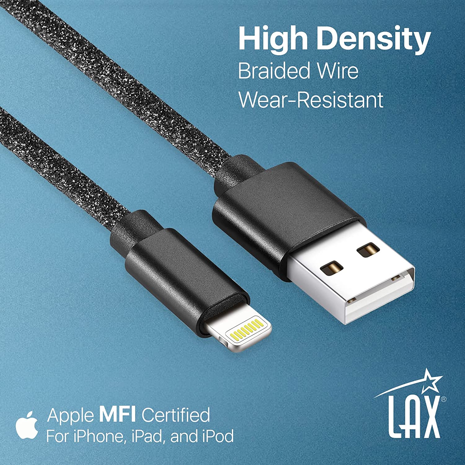 USB to Lightning Cable - Glitter Apple MFi Certified Nylon Braided Fast Charging Cable - High Data Sync