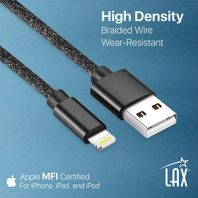 USB to Lightning Cable - Glitter Apple MFi Certified Nylon Braided Fast Charging Cable - High Data Sync