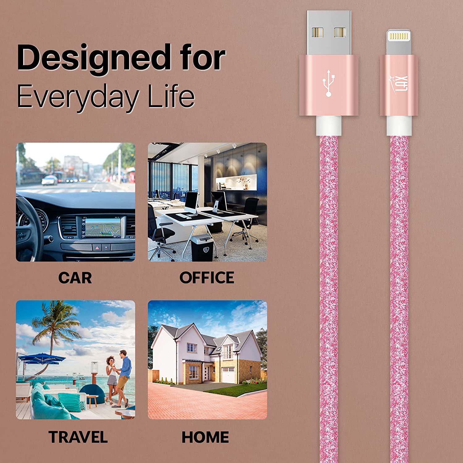 USB to Lightning Cable - Glitter Apple MFi Certified Nylon Braided Fast Charging Cable - High Data Sync